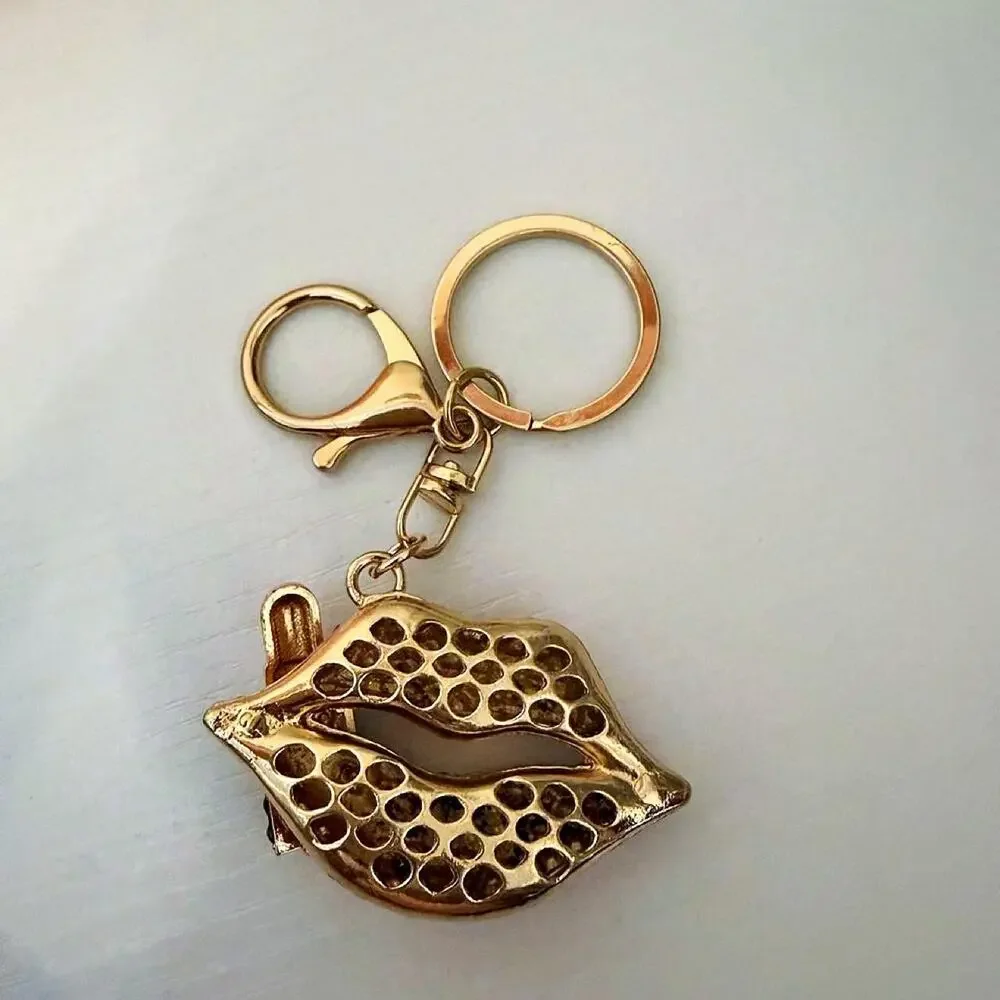 Pink Rhinestone Lips Lipstick Keychain Bag Charm Purse Charm